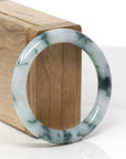 Baikalla Natural Light Blue-Green W/ Blue-Green Flowers Jadeite Jade "Traditional Round" Bangle Bracelet (52.4mm)