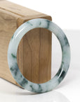 Baikalla Natural Light Blue-Green W/ Blue-Green Flowers Jadeite Jade "Traditional Round" Bangle Bracelet (52.4mm)
