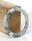 Baikalla Natural Light Blue-Green W/ Blue-Green Flowers Jadeite Jade "Traditional Round" Bangle Bracelet (52.4mm)