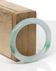 Baikalla Natural Icy Green Flower Jadeite Jade "Oval Traditional Round" Bangle Bracelet (51mm)
