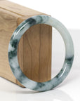 Baikalla Natural Light Blue-Green W/ Blue-Green Flowers Jadeite Jade "Traditional Round" Bangle Bracelet (55.1mm)