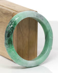 Baikalla Bamboo Carving Natural Forest-Green Jadeite Jade "Half Round" Bangle Bracelet (56.4mm)