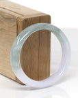 Baikalla Natural Icy Light Lavender & Oil-Green W/ Apple-Green Patches Jadeite Jade "Oval Half Round" Bangle Bracelet (53.6mm)