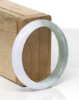 Baikalla Natural Icy Light Lavender & Oil-Green W/ Apple-Green Patches Jadeite Jade "Oval Half Round" Bangle Bracelet (53.6mm)