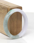 Baikalla Natural Icy Light Lavender & Oil-Green W/ Apple-Green Patches Jadeite Jade "Oval Half Round" Bangle Bracelet (53.6mm)