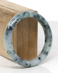 Baikalla Natural Deep Blue-Green Flower Jadeite Jade "Half Round" Bangle Bracelet (55.5mm)