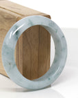 Baikalla Natural Light Blue-Green W/ Blue-Green Flowers Jadeite Jade "Wide Half Round" Bangle Bracelet (54.4mm)
