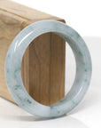 Baikalla Natural Light Blue-Green W/ Blue-Green Flowers Jadeite Jade "Wide Half Round" Bangle Bracelet (54.4mm)