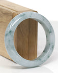 Baikalla Natural Light Blue-Green W/ Blue-Green Flowers Jadeite Jade "Wide Half Round" Bangle Bracelet (54.4mm)