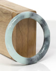 Baikalla Bamboo Carving Natural Light Green & Black Wuji Jadeite Jade "Traditional Full Round" Bangle Bracelet (52.7mm)