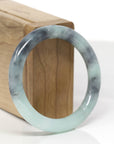 Baikalla Bamboo Carving Natural Light Green & Black Wuji Jadeite Jade "Traditional Full Round" Bangle Bracelet (52.7mm)