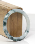Baikalla Natural Deep Blue-Green Flowers Jadeite Jade "Traditional Round" Bangle Bracelet (54.1mm)