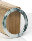 Baikalla Natural Deep Blue-Green Flowers Jadeite Jade "Traditional Round" Bangle Bracelet (54.1mm)