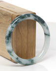 Baikalla Natural Deep Blue-Green Flowers Jadeite Jade "Traditional Round" Bangle Bracelet (54.1mm)