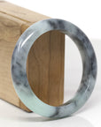 Baikalla Natural Light Green & Black Wuji Jadeite Jade "Half Round" Bangle Bracelet (56.7mm)