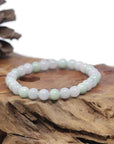 Baikalla Natural Light Lavender & Green Jadeite Jade Round Bead Bracelet (7.7mm)