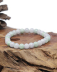 Baikalla Natural Light Lavender & Green Jadeite Jade Round Bead Bracelet (7.7mm)