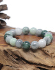 Baikalla Natural Multi-Color Jadeite Jade Round Bead Bracelet (12mm)