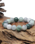 Baikalla Natural Multi-Color Jadeite Jade Round Bead Bracelet (12mm)