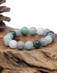 Baikalla Natural Multi-Color Jadeite Jade Round Bead Bracelet (12mm)