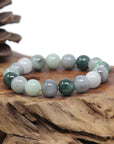 Baikalla Natural Multi-Color Jadeite Jade Round Bead Bracelet (12mm)