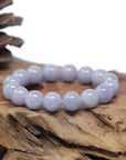 Baikalla Natural Light Lavender Jadeite Jade Round Bead Bracelet (12.4mm)