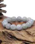Baikalla Natural Light Lavender-Green W/ Grey Wuji Jadeite Jade Round Bead Bracelet (13.3mm)