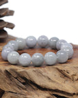 Baikalla Natural Light Lavender-Green W/ Grey Wuji Jadeite Jade Round Bead Bracelet (13.3mm)