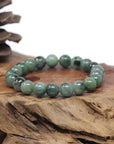 Baikalla Natural Forest-Green Jadeite Jade Round Bead Bracelet (10mm)