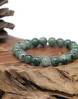 Baikalla Natural Forest-Green Jadeite Jade Round Bead Bracelet (10mm)