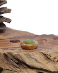 Baikalla Natural Icy Honey-Brown & Green Burmese Jadeite Jade Traditional Ring