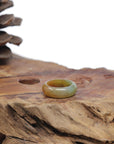 Baikalla Natural Icy Honey-Brown & Green Burmese Jadeite Jade Traditional Ring