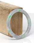 Baikalla Natural Black Sesame Wuji & Vibrant Green Flowers Jadeite Jade "Petite Half Round" Bangle Bracelet (55.3mm)