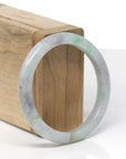 Baikalla Natural Black Sesame Wuji & Vibrant Green Flowers Jadeite Jade "Petite Half Round" Bangle Bracelet (55.3mm)
