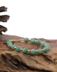 Baikalla Jewelry jade beads bracelet Baikalla Genuine Green Jadeite Jade Round Beads Bracelet With 18K Yellow Gold Clasp and Gold Beads ( 7 mm )