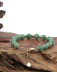 Baikalla Jewelry jade beads bracelet Baikalla Genuine Green Jadeite Jade Round Beads Bracelet With 18K Yellow Gold Clasp and Gold Beads ( 7 mm )