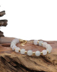 Baikalla Jewelry jade beads bracelet Baikalla Genuine High Ice Light Lavender Jadeite Jade Round Beads Bracelet With 18K Yellow Gold Clasp and Gold Beads ( 7 mm )