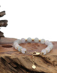 Baikalla Jewelry jade beads bracelet Baikalla Genuine High Ice Light Lavender Jadeite Jade Round Beads Bracelet With 18K Yellow Gold Clasp and Gold Beads ( 7 mm )