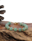 Baikalla Jewelry jade beads bracelet Baikalla Genuine Ice Green Jadeite Jade Round Beads Bracelet With 18K Yellow Gold Clasp and Gold Beads ( 7.8 mm )