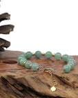 Baikalla Jewelry jade beads bracelet Baikalla Genuine Ice Green Jadeite Jade Round Beads Bracelet With 18K Yellow Gold Clasp and Gold Beads ( 7.8 mm )