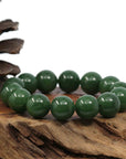 Baikalla Jewelry jade beads bracelet High Baikalla Genuine Green Nephrite Jade Big Round Beads Men's Bracelet( 14.8mm )