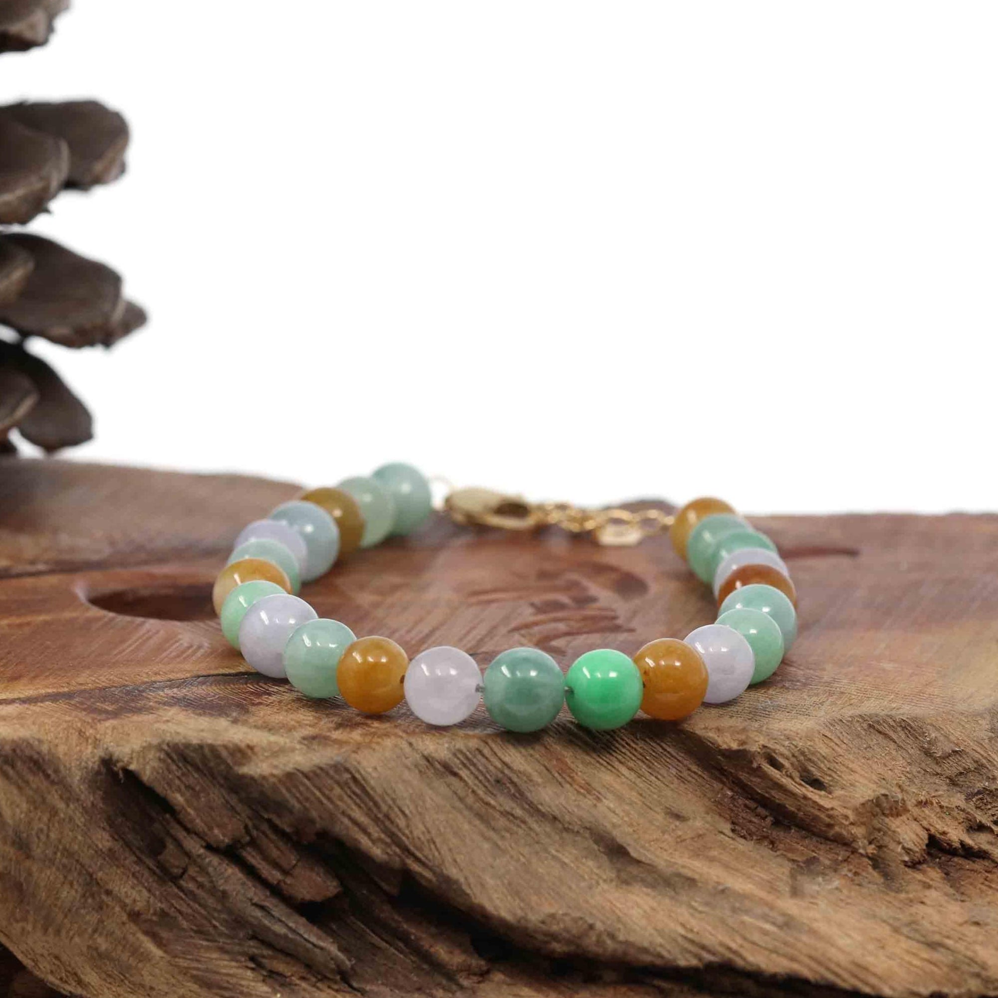 Baikalla Jewelry jade beads bracelet High Multiple Colors Jadeite Jade Beads Bracelet With 18K Yellow Gold Clasp ( 7.5 mm )