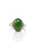 Baikalla Jewelry Jade Ring Copy of Baikalla™ "Classic Oval With Accents" Sterling Silver Real Green Nephrite Jade Classic Ring For Her