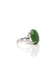 Baikalla Jewelry Jade Ring Copy of Baikalla™ "Classic Oval With Accents" Sterling Silver Real Green Nephrite Jade Classic Ring For Her