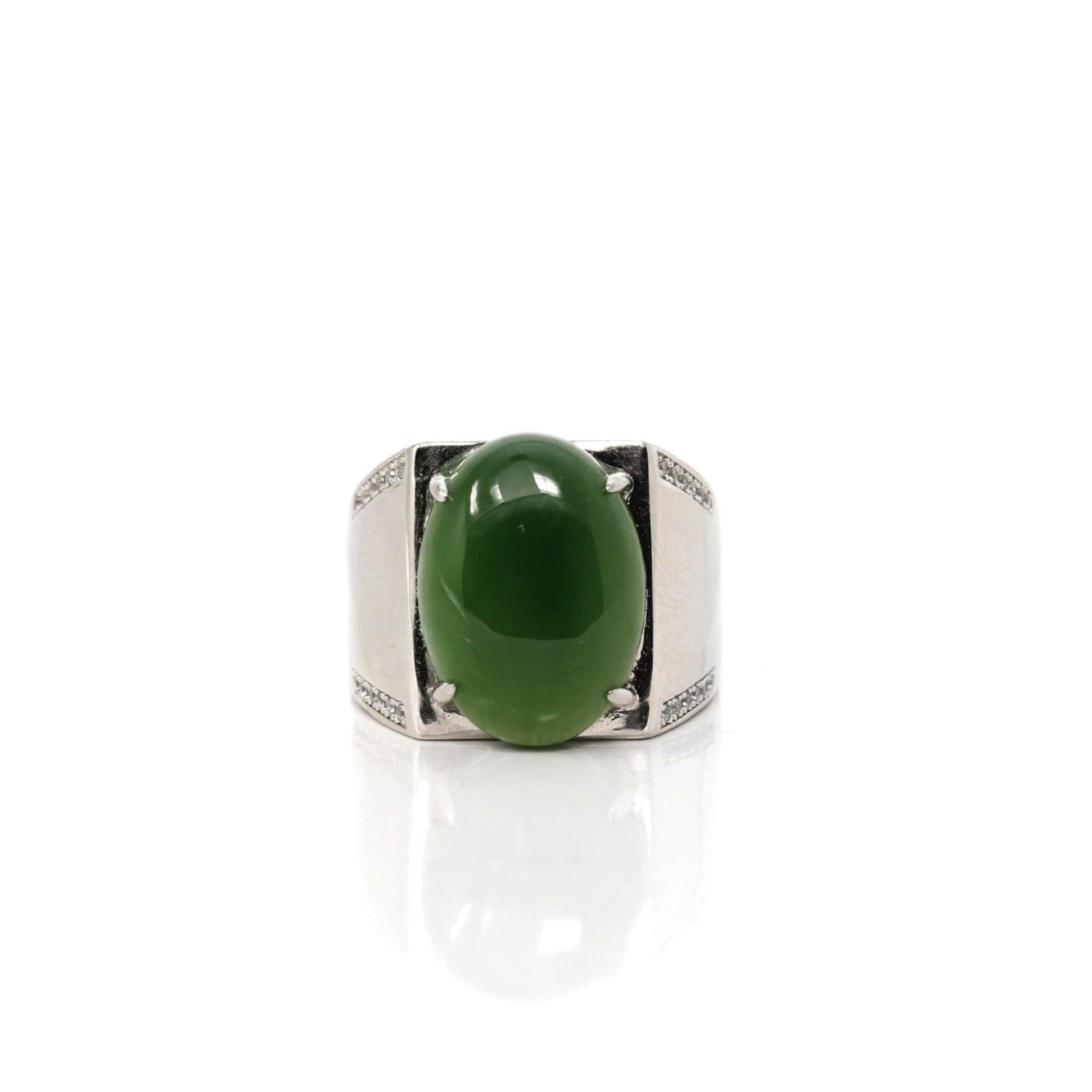 Baikalla Sterling Silver Oval Green Nephrite Jade Men's Adjustable