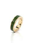 *Custom 18k Yellow Gold Natural Green Nephrite Jade Inlay Ring Size 9.5 (06/04/26)