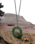 Baikalla Jewelry Jade Pendant Necklace Copy of Genuine HeTian Nephrite Green Jade Lucky KouKou Circle Pendant Necklace