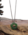 Baikalla Jewelry Jade Pendant Necklace Copy of Genuine HeTian Nephrite Green Jade Lucky KouKou Circle Pendant Necklace
