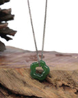 Baikalla Jewelry Jade Pendant Necklace Copy of Genuine HeTian Nephrite Green Jade Lucky KouKou Circle Pendant Necklace
