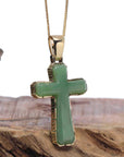 Baikalla Jewelry 24K Pure Yellow Gold Pendant Baikalla High-end 14K Yellow Gold Natural Green Nephrite Jade Cross Pendant